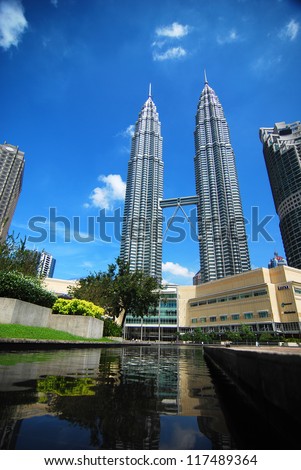 KUALA LUMPUR - FEBRUARY 15: General view of Petronas Twin Towers on Feb 15, 2010 in Kuala Lumpur, Malaysia. The towers are the world\'s tallest twin towers with the height of 451.9m.