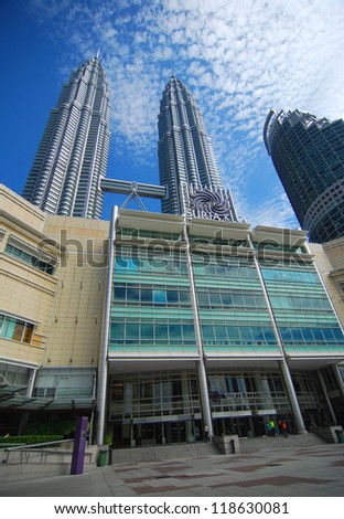 KUALA LUMPUR - FEBRUARY 15: General view of Petronas Twin Towers on Feb 15, 2010 in Kuala Lumpur, Malaysia. The towers are the world's tallest twin towers with the height of 451.9m.