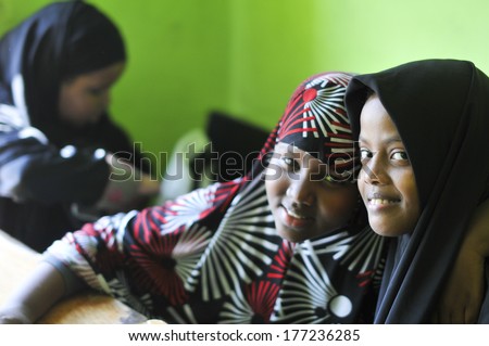 KUALA LUMPUR, MALAYSIA - SEPT 2: Unidentified Somalian school children in class at Somalia refugee kid at school funded by UNHCR on September 2, 2010, Kuala Lumpur, Malaysia