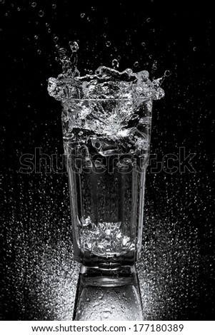 Water splashing on glass,Isolated on black background