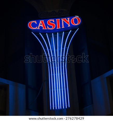 Varna, Bulgaria - May 05, 2015: The logo of Black Sea Casino. It is the biggest casino in Varna with the largest slot and entertainment area with more than 100 slot machines and 500 different games.