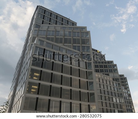 Sofia, Bulgaria - June 13, 2013: Close up of modern and beautiful Sopharma Business Towers. It has the advantage of excellent location and unique design. It offers retail and business centers.