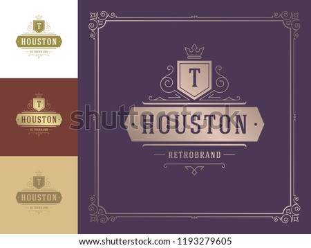 Luxury logo template vector vintage flourishes ornaments. Good for royal crest, boutique brand, hotel sign with flourish frame luxury template.