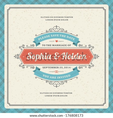 Wedding invitation card template vector vintage background Retro typographic Wedding invitation card template vector vintage background Retro typographic