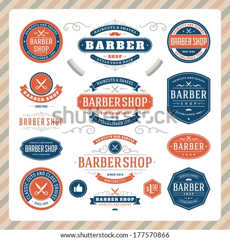 Barber shop vintage retro vector flourish and calligraphic typographic design elements Barber shop vintage retro vector flourish and calligraphic typographic design elements