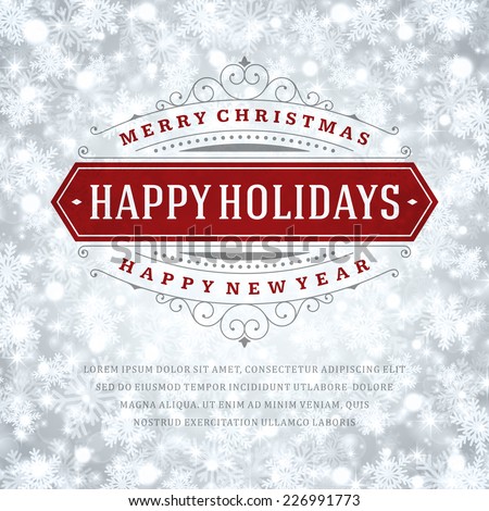 Christmas greeting card light and snowflakes vector background. Merry Christmas holidays wish design and vintage ornament decoration. Happy new year message. Vector illustration.