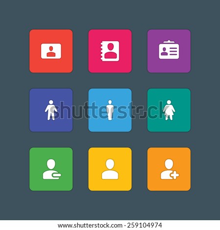 Material design style icons vector sign and symbols User, Profile, People, Man, Woman, Contacts. Elements for website, web banners, mobile apps, UI and other design.
