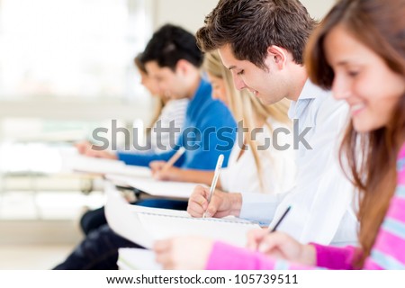 Group of students taking a exam at the university