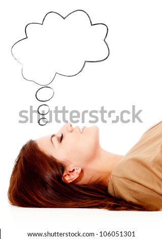 Woman sleeping and dreaming - isolated over a white background