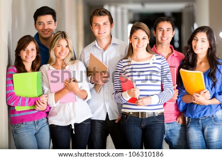 Casual group of students looking happy and smiling