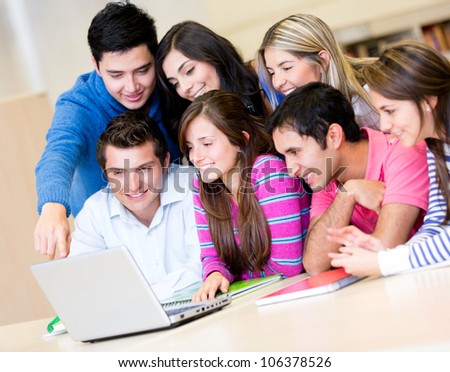 Group of students online on a laptop computer