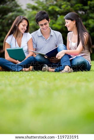 Group of students studying at the park
