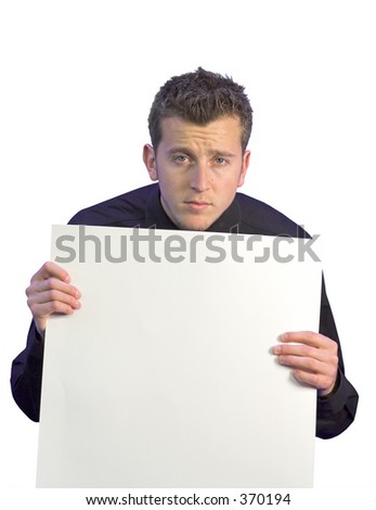 bored business man holding a piece of paper, nice for writing or placing an image