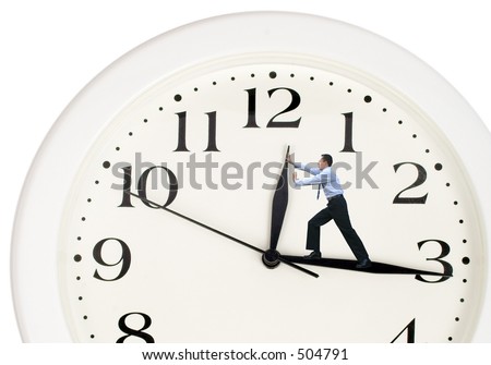 clock hands being pushed back by a business man