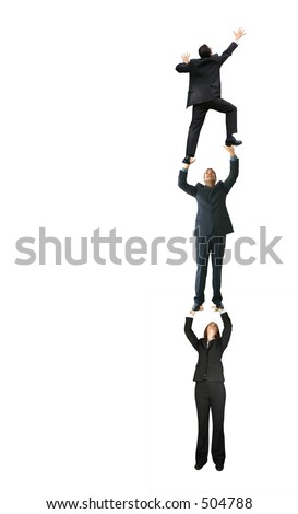 stock photo : business people helping each other climb up