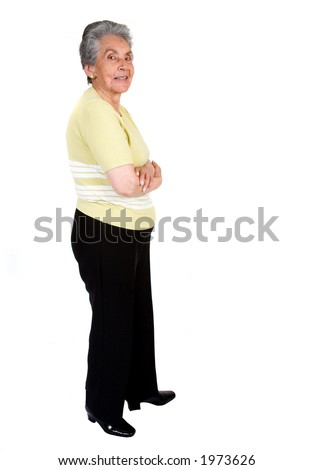elderly happy woman - full body over white