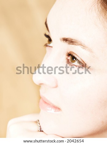 high key face portrait - pensive woman