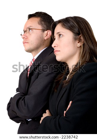 business partners full of expectations - both business persons are looking away - the focus is on the business man