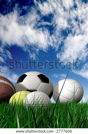 sports balls on the grass made in 3d