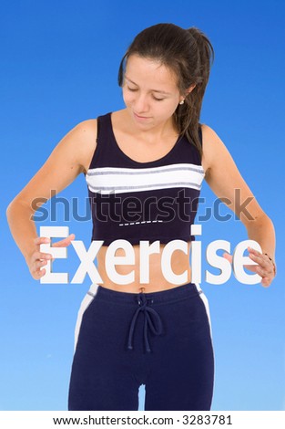 exercise is good for you - woman holding the word on her hands