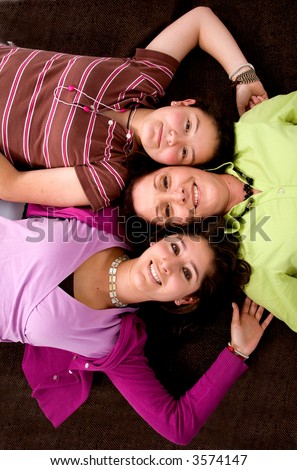 happy family formed by two daughters and a single mum