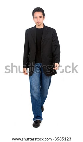 stock photo : man walking towards the camera - isolated over a white ...