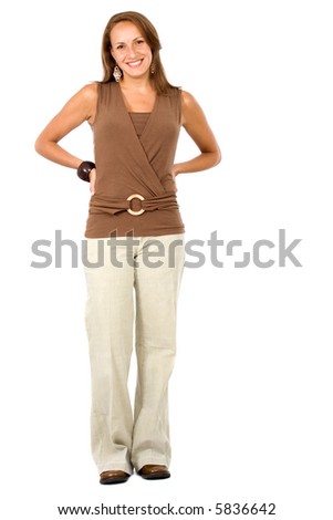 confident and friendly business woman standing wearing casual clothes - isolated over a white background