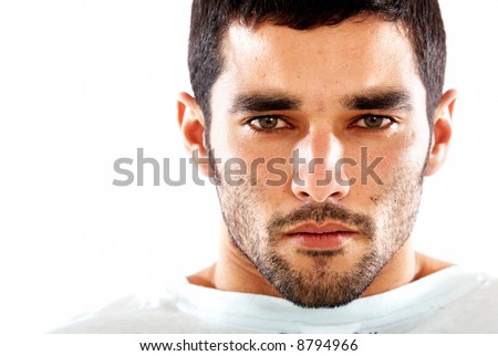 stock photo fashion male portrait with a very agressive and intense stare