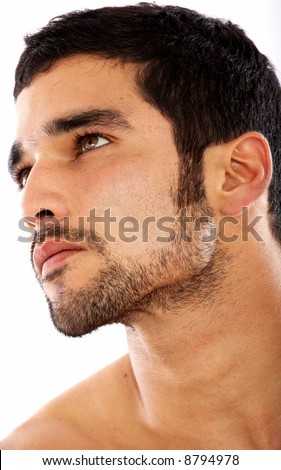 stock photo fashion male portrait looking away deep in thought isolated 