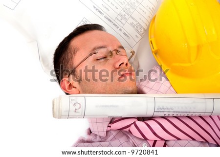 architect stressed on the floor isolated over a white background