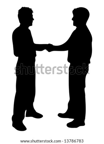 stock vector : businessmen shaking hands silhouette isolated over a white 