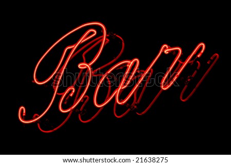 bar word in red neon letters over a black background