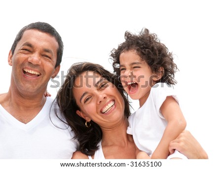 stock photo happy family portrait outdoors during a holiday