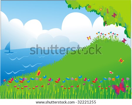 Landscape of a lake in the mountains - illustration