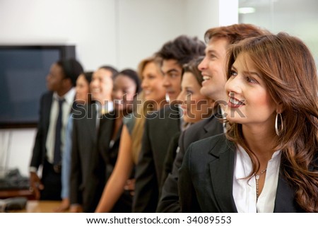 Group of business people in a row at an office
