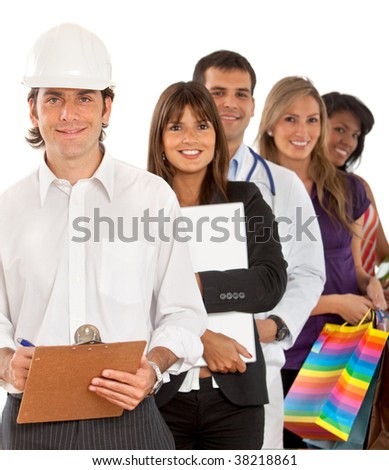 Group of people with different professions and occupations isolated