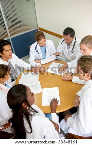 Group of doctors in a meeting at a hospital