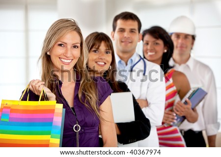 Group of people with different professions smiling