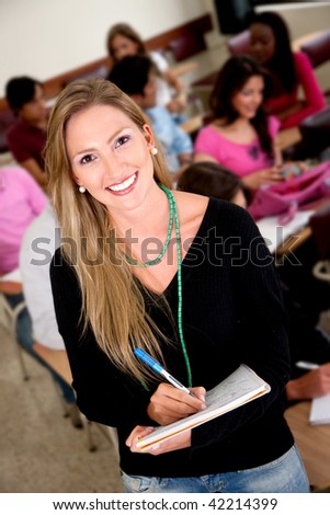 Beautiful female student at a university classroom