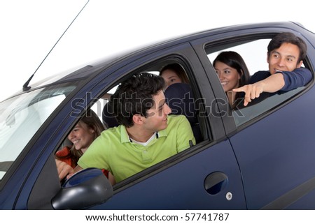 Group of people in a car - isolated over a white background - stock photo