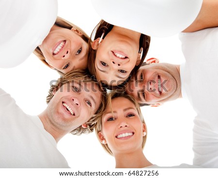 Group of friends hugging in a circle - isolated