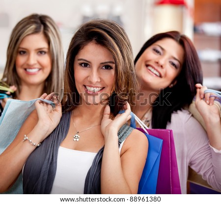 Group of beautiful female shoppers at the mall