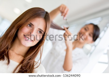 Girl at the beauty salon getting a haircut