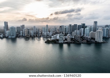 Shot of buildings in Miami coast from the air