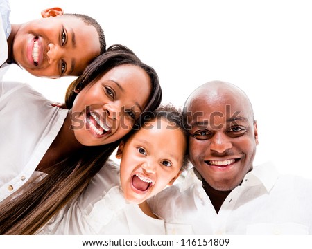 African American Family Looking Very Happy - Isolated Over White Background