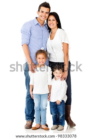 Happy family smiling - isolated over a white background