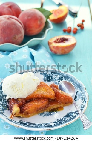 peach pie with ripe peaches  fruits
