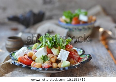 chickpeas vegetebles,and feta cheese salad