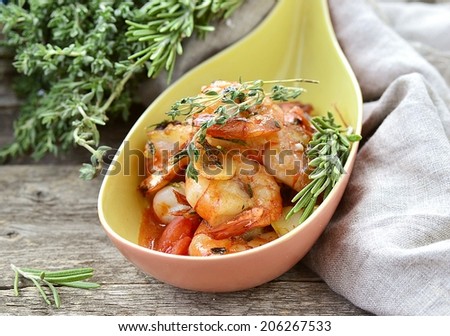 shrimps with tomato and garlic sauce on Portuguese