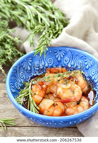 shrimps with tomato and garlic sauce on Portuguese